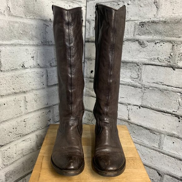 Mjus Riding Boots EU 37 US 6.5 Brown Leather Tall Knee High Low Block Heel Boho - Picture 2 of 16